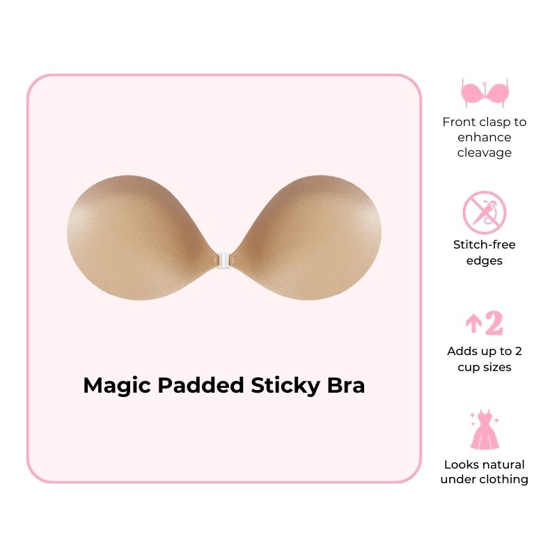 Double Padded Push Up Bra - Invisible Adhesive Stick-Ons